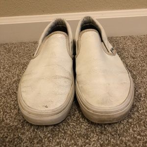 Vans White Leather Slip-ons